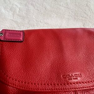 Coach Red Leather Shoulder Bag with Textured Finish